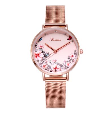 China Hot Selling China Brand Quartz Watch Women's Non-Specific High Quality Ladies Wrist Watch Mesh Belt Flower Dial Leisure Design for sale