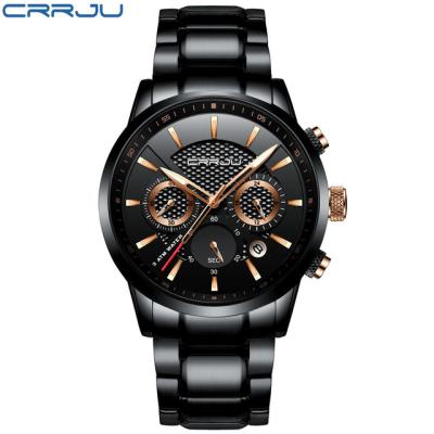 China Fashion Waterproof Mens Watch 30m Automatic Date CRRJU Mens Chronograph Top Luxury Steel Watch Brand Saat Clock Relojes Male Hombre for sale