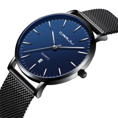 China CRRJU Men's Day/Date Unisex Gift Watches Blue Dial Mesh Watches Ultra Thin Casual Quartz Watch For Men Sport Date Clock Relogio Masculino for sale