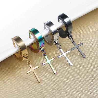 China Fashion 361L Korean Stainless Steel Men's Fashionable Border Non-allergic Cross Loop Ear Studs for sale