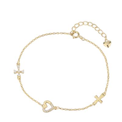 China Fashion TRENDY Customized Heart and Cross Ladies Bangle Gold Plated Bangle Jewelry for sale