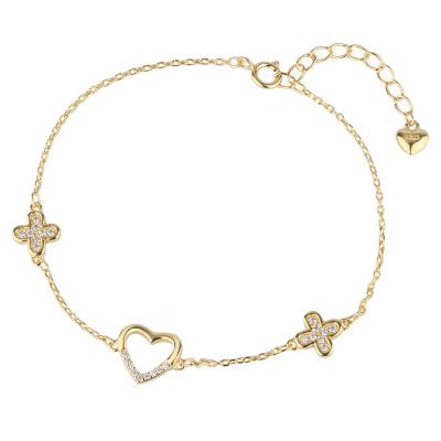 China FASHIONABLE 18K Zircon Heart Shaped Bracelet Four Leaf Clover Fashion Ladies S925 Adjustable Bracelet for sale