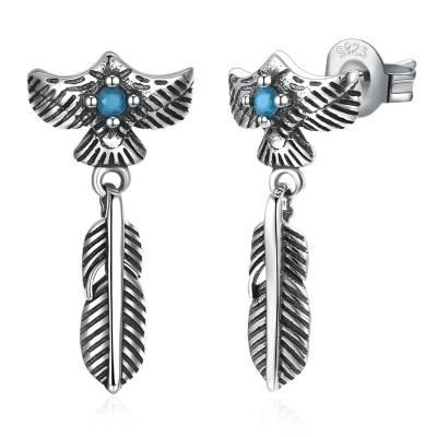 China Other S925 Sterling Silver Feather Earrings Vintage Stud Earrings Fashion Earrings for sale