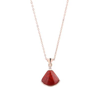 China Vintage S925 Sterling Silver Agate Female Pendant Fan Shaped Red Necklace for sale