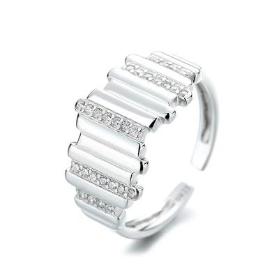 China Vintage S925 Sterling Silver Concave And Convex Zircon Surface Stitching Open Ring Design Niche for sale