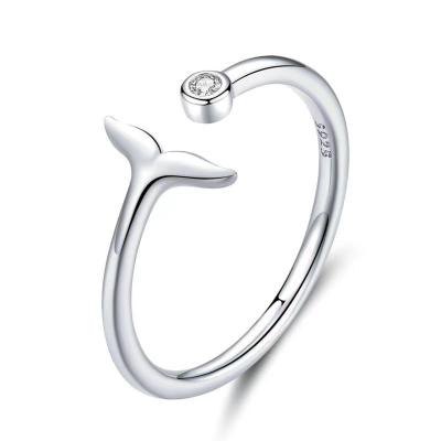 China Trendy Sterling silver fish tail ring platinum plated high end fashion s925 open plain ring for sale