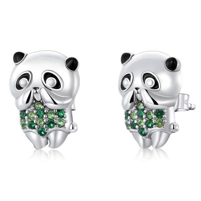 China 2022 New Hot Sale 925 Sterling Silver Fashion Ice Panda Wholesale Cute Gift Greyish Brown Stud Earrings for sale