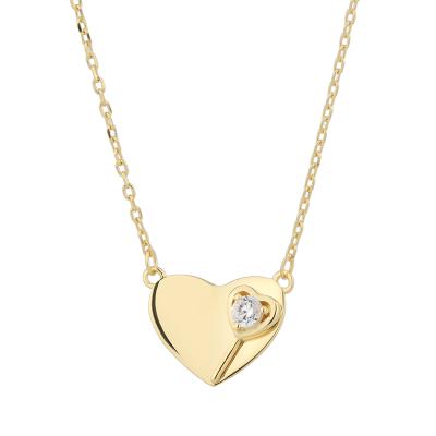 China Cute Trendy 925 Ribbon Gold Plated Girly Love Heart Chain Necklace 2020 for sale