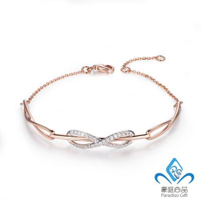 China Fashion High Quality Custom Unique Jewelry Designs Butterfly Knot Shaped 14K/18K Real Gold Diamond Bracelet for sale