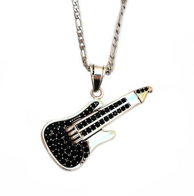 China Wholesale Trendy Stainless Steel Fashion Vintage CZ Jewelry Personality Musical Instrument Guitar Pendant for sale