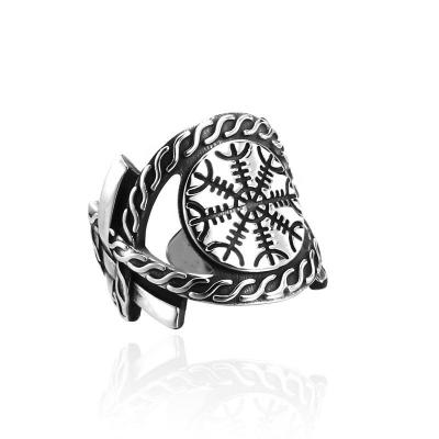 China Hiphop New Arrived Viking Runic Compass Ring, Open Ring Jewelry, Retro Stainless Steel Knot Biker Rings Ireland for sale