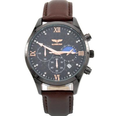 China Automatic date fashion jewelry quartz watches functional movement timer luminous men's stainless steel band genuine leather wristwatch for sale