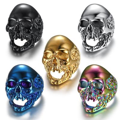 China Different Color Plating Of Ring Stainless Skull Ring Skeleton Jewelry Hiphop Biker Ring Men Steel Jewelry for sale