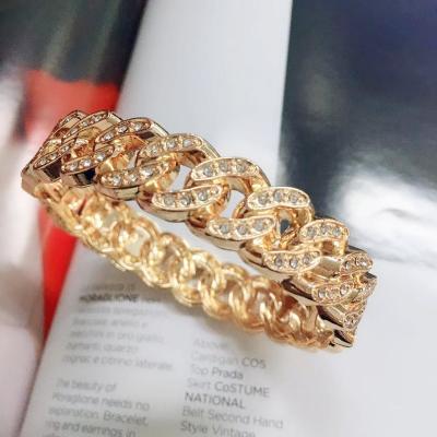 China Hiphop Iced Out Jewelry 18K Gold Plated Bling Diamond Ring CZ Cuban Chain Ring For Women And Men for sale