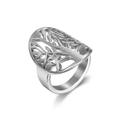 China Customized Religious Silver Ring Engraved Tree Of Life Jewelry Leaf Wrap Shape Stainless Steel Rings Pot Leaf Belly Jewelry for sale