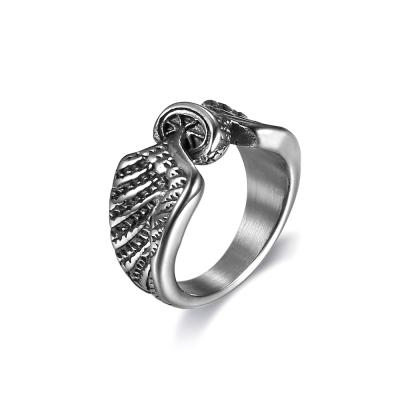 China Religious Wholesale Silver Angel Wing Jewelry Stainless Steel Vintage Fashionable Biker Rings Chunky Ring for sale