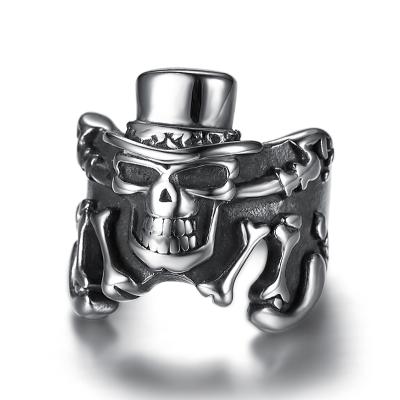 China Wholesale Bulk Sale Hiphop Stainless Steel Rings Jewelry Skull Rings With Hat Biker Silver Men's Rings for sale