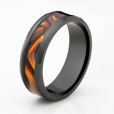 China Colorful Lead Free Nickel Free Stainless Steel Rings With PVD Black Band Tungsten Carbide Wood Inserts Men's Circle Jewelry Ring for sale