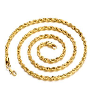 China CLASSIC custom hip hop jewelry silver plated pvd gold rope chain twisted necklace all sizes men for sale