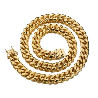 China Punk Stainless Steel Jewelry Necklace Maker Custom Gold Plated Miami Chunky Cuban Link Chain for sale