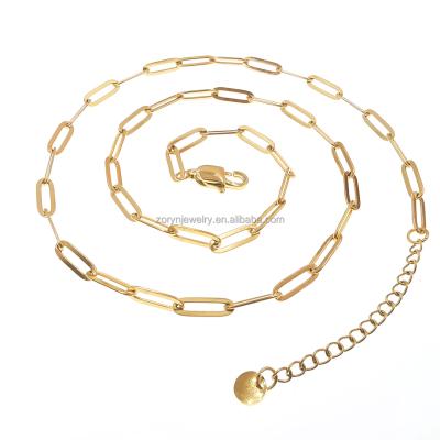 China Factory Customized Punk Stainless Steel Flat Oval Cable Trombone Pulled Oval Necklace Chains for sale