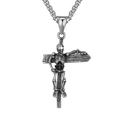 China New Style Memory Stainless Steel Skull Cross Pendant Necklaces Skull Cross Necklace for sale