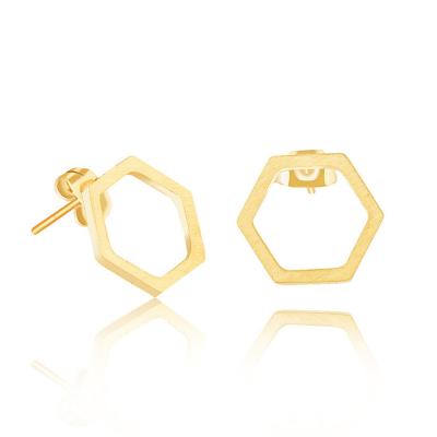 China Other Custom Fashion Rose Gold Hexagon Stud Earrings Matt Polygon Earrings Women Jewelry Stainless Steel Earrings for sale