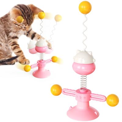 China 2022 Amazon Viable Hot Sales Cat Toy Spring Cat Turntable Ball Automatic Funny Interactive Puzzle Game New Cat Stick Toys for sale