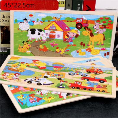 China DIY TOY Wooden Puzzle Log Frame 96 Piece Puzzle 4-6 Years Old Children's Puzzle Toys Puzzle Large Medium Difficulty Wooden Cartoon for sale