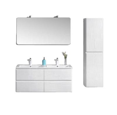 China Four Drawers With Double Basin Wood Vanity Soft Closing Cabinet With LED Mirror Modern Bathroom Storage for sale