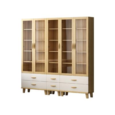 China (Size)Adjustable Nordic Bookcase With Glass Shelf Furniture Living Room Shelf Door Wooden Storage Cabinet Study for sale