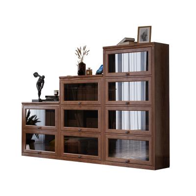 China (Height) adjustable living room furniture bookcase with swing door frame wooden solid wood shelf can be freely combined for sale