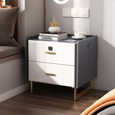 China (Size)Adjustable Smart Bedside Table Drawer Cabinet With Fingerprint Lock Bedroom Furniture USB Charging Side Drawers Cabinet Chest for sale