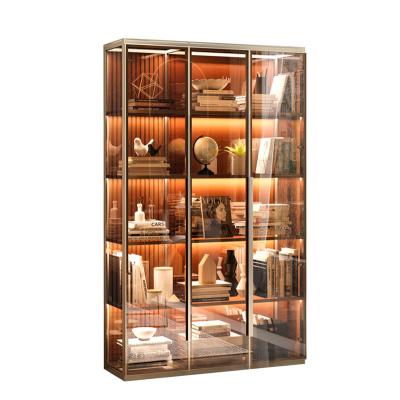 China Modern High Grade Shelf Cabinet Bookcase Household Aluminum Alloy Bookcase Door Convertible Glass Floor Storage Cabinet for sale