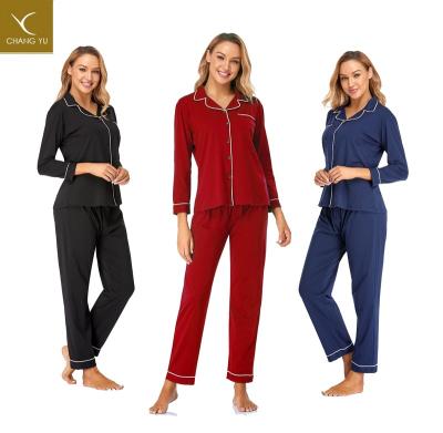 China Comfortable Cotton Longsleeve QUICK DRY Solid Sleepwear Plus Size Two-PCs Set For Women Pajamas for sale