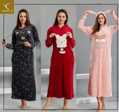 China QUICK DRY Arabia nightgowns pajamas long robe ladies nightgown winter hoodie sleepwear apparel factory for sale