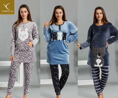 China MOQ1000 Custom Made Women's Pajamas Flannel Longsleeve Multi-styles Pants Pajamas Set QUICK DRY for sale