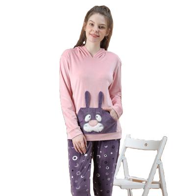 China QUICK DRY Adult Cotton Flannel Cute Pink Rabbrit Animal Pajamas Set For Lady Women Pajamas for sale