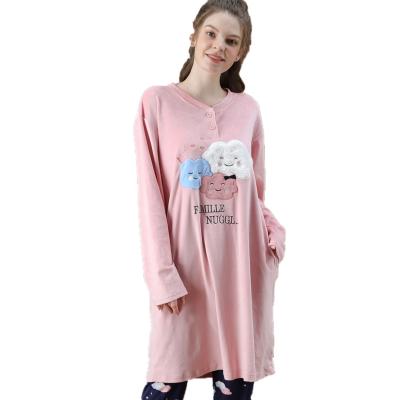 China Wholesale QUICK DRY Thick Winter Sleepwear Set For Lady Wear Flannel Fabric Cartoon Cloud Women Home Pajamas for sale