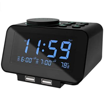 China 6 Sounds Dual Volume Reloj Alarma Scam Sleep Timer Battery Fm Alarm Clock PORTABLE Adjustable Emergency Radio Dual With Usb Charging Ports for sale