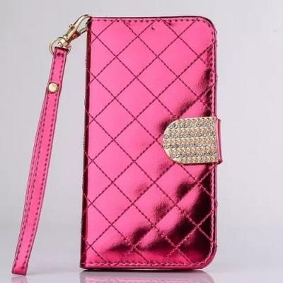 China Bling Diamond Wrist Strap Card Leather Mobile Phone Cases Wallet Flip Case Cover for sale