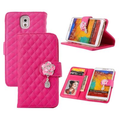 China Pink Diamond Pattern Leather Mobile Phone Cases Magnetic Wallet Flip Stand Case for sale