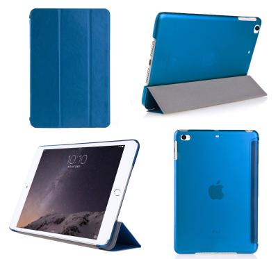 China Three Fold Transparent Silk line Protective Ipad Cases For Ipad Air 2 Blue for sale