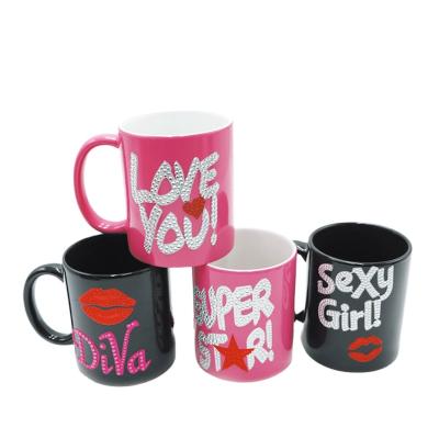 China 11 Oz Ceramic Round Sustainable Colored Sublimation Mug With Shining Diamond Decoration for sale