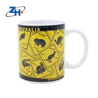 China Viable Hot Sale High Quality Printed Yellow Ceramic Mug Of Various Animals With Handle for sale