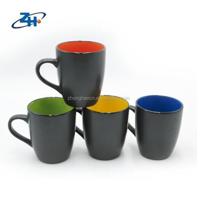 China Zibo Viable Direct Manufacturer Black Inner Outer Colorful Galzed Ceramic Tea Cups for sale