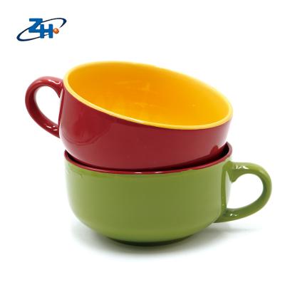 China Sustainable Personalized Oversized Large Volume Ceramic 7inch Soup Mugs With Two Color Glazed for sale