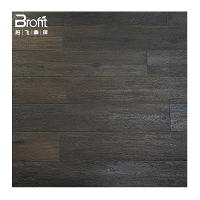 China Distressed Distressed Style Real Solid Dark Brown Oak Wood Flooring Thick 14mm 15mm 20mm for sale