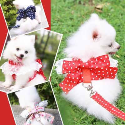 China Viable Luxury Dog Walker Harness Adjustable Leash Sets 2 Pieces Leads Cute Vest Lace Bow Cat Dog Collar And Leash Set for sale