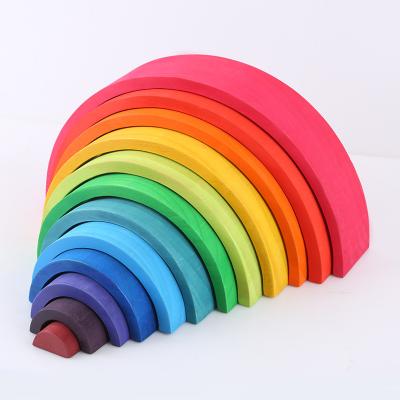 China Building Toy Rainbow Stacking Toys Wooden Rainbow Stacker Building Blocks Interlocking Puzzles Early Educational Toys for sale